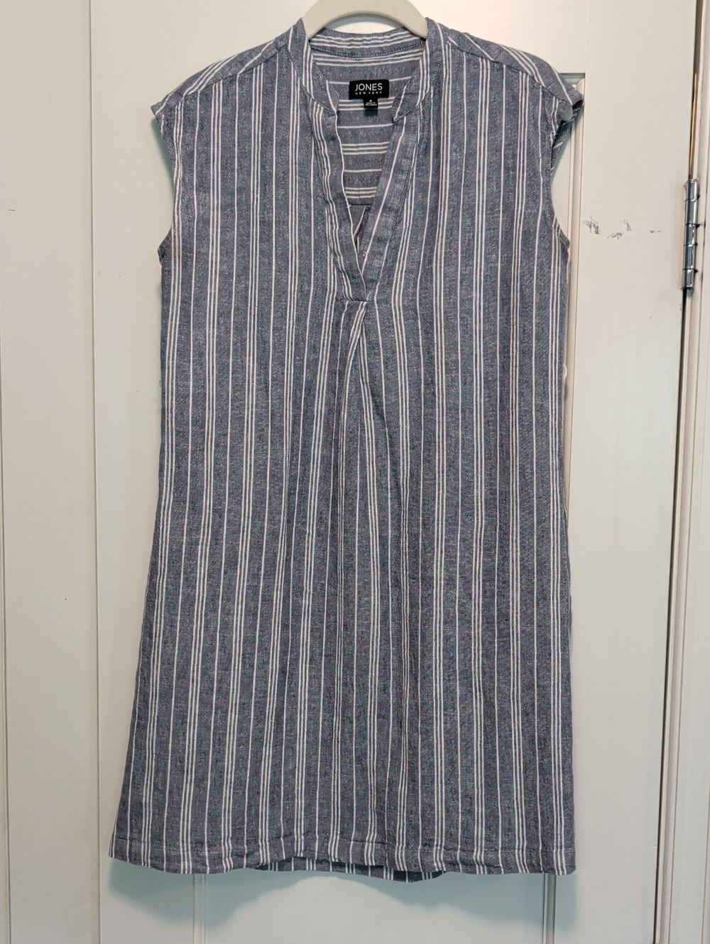 Jones New York Blue and White Striped Sleeveless Shift Dress Sz 4